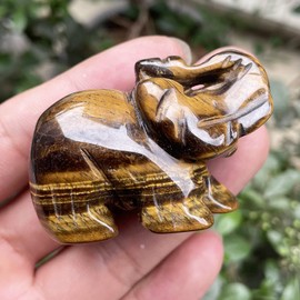 Ladeukoi Hand Carved Tiger's Eye Stone Elephant Statue, Healing Crystal Animal Figurine Carfts Collectible Decor 2 Inches