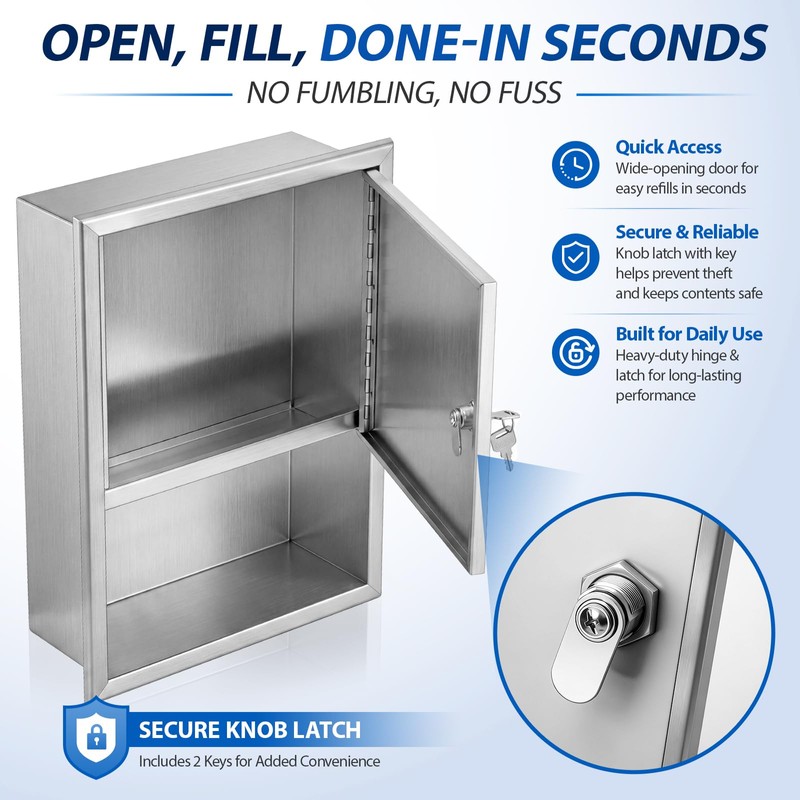 304 Stainless Steel Recessed Paper Towel Dispenser with Lock Commercial