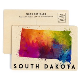South Dakota, State Abstract Watercolor (4x6 Birch Wood Postcards, 2-Pack Stationary, Rustic Home Wall Decor)