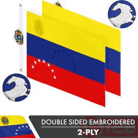 G128 3 Pack: Venezuela 7 Stars Venezuelan Flag | 3x5 Ft | Double ToughWeave Series Double Sided Embroidered 210D Polyester | Country Flag, Embroidered Design, Brass Grommets, Heavy Duty, 2-ply