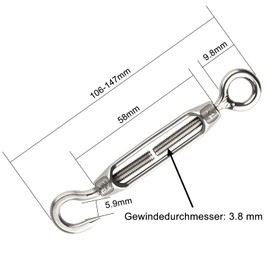 M4 Stainless Steel Tension Screw, 6 Pieces Turnbuckle Cable Tensioner Wire Tensioner Tensioning Screw Stainless Steel Hook Eyes Turnbuckle Turnbuckle Turnbuckle