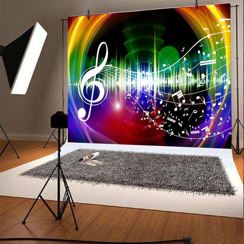 FHZON 7x5ft Rainbow Music Backdrop Music Notation Photography Background Theme
