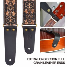 Nefelibata Guitar Strap, 2" Jacquard Embroidery Guitar Straps, Full Grain Leather Ends with Invisible Pocket, for Bass, Electric and Acoustic Guitars, Free Buckle, Strap Lock and Guitar Picks