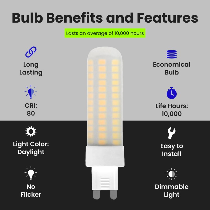 Feit Electric T4 LED Bulb G9 Base, Dimmable, 60W Equivalent,