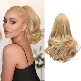 MOCA HAIR Ponytail Extension,Mixed Blonde 12 Inch Claw Clip Ponytail Extension, Soft Wavy Curly Clip on Ponytails for Women Heat Resistant Synthetic Hairpiece for Daily Use