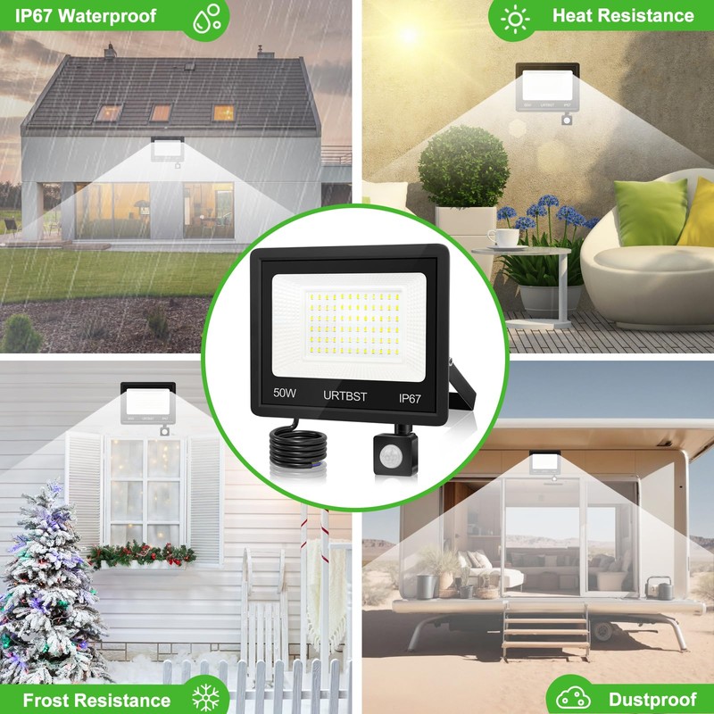 URTBST LED Spotlight with Motion Sensor Outdoor, 50 W, 5000