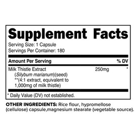 Primaforce Milk Thistle 180 Capsules 1000mg Equivalent - Gluten Free, Non-GMO Dietary Supplement, from 250mg of 4:1 Extract