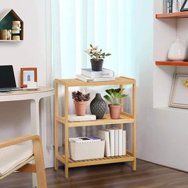 HLXZN 3 Tier Bamboo Shelf Storage Organizer Rack Toilet Utility Shelves Standing Shelf Units for Bathroom, Living Room, Kitchen