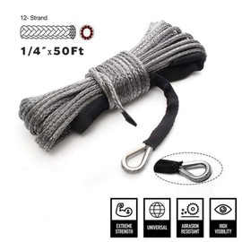 Umisu Synthetic Winch Cable Sheath for 7700lbs 6mm x 15m for ATV UTV SUV Camping Boat 4x4 with Protective Cover and Hook