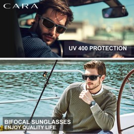 CARA Premium UV Bifocal Sunglasses for Men, Wrap Around Sport Reading Sunglasses with Readers Built in for Driving/Outdoor (Black/Grey, 1.0 +)
