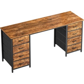 Huuger 55 Inch Computer Desk with 8 Drawers, Office Desk Work Desk for Home Office, Study, Gaming Desk with Fabric Drawers, Large Storage, Rustic Brown
