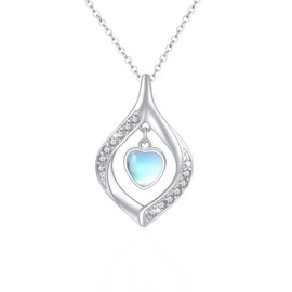 Moonstone Necklace 925 Sterling Silver Heart/Star/Water Drop Shape Moonstone Necklace Twisted Pendant Moonstone Jewellery for Women, Sterling Silver, Cubic Zirconia