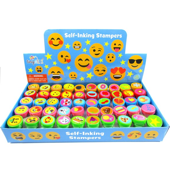Tiny Mills 50 Pcs Emoji Assorted Stamps for Kids Self-Ink Stamps (50 Different Designs) for Emoji Birthday Party Favors,Goodie Bag Pinata Fillers, Game Prizes, Classroom Rewards, Teacher Stamps