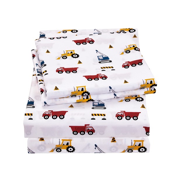 Viviland Kids Twin Sheet Set - Twin Size Printed Boys Bed Sheets - Kids Boys Toddlers Breathable Fitted Bed Sheet Twin - Excavator Toys Theme