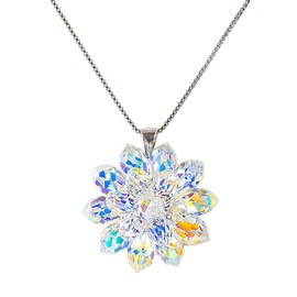YINUJIAO 925 Sterling Silver Necklace dazzling Iridescent Daisy flower Pendant with Aurora Borealis Austrian Crystals Handcraft Jewelry for Women ladies gift