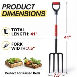 BIHOMIFI Digging Spading Fork Forged Steel with D Grip Handle 41” Premium 4-Tine Spading Digging Fork Sturdy Metal D-Grip Multi-Purpose Virtually Unbreakable Gardening Tool