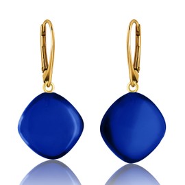 Blue Leverback Earrings for Women - Gold Plated Silver Leaf Fitting and Closure, Lightweight Edgy Semi-Precious Stone Jewelry for Ladies, Women's Earrings