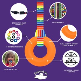 Oojamabobs Sensory Ring pendant chew necklace - Autism - Orange with lanyard (6 designs available!) (70cm, Black Stars)