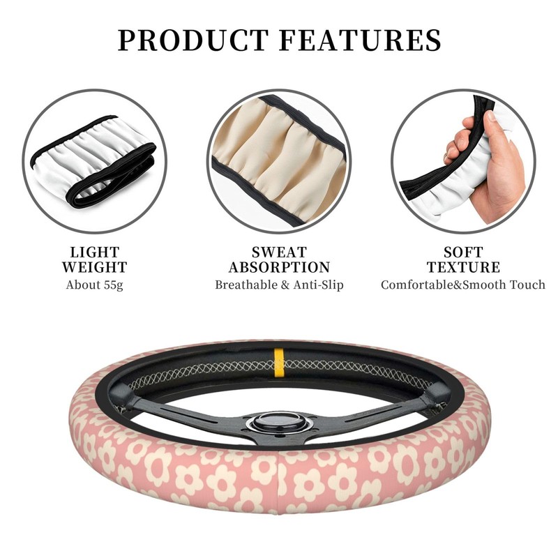 Pink Groovy Flower Abstract Floral Aesthetic Steering Wheel Cover for