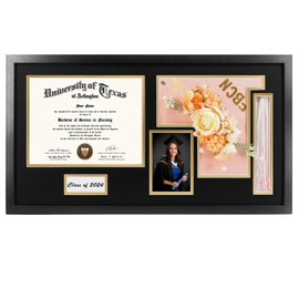 GraduationMall Graduation Shadow Box Frame for 8.5x11 Diploma & 4x6 Photo with Graduation Cap & Tassel Holder Class of 2024 2025 Wood Display Case