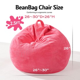 Homguava Bean Bag Chair,Teardrop Bean Bags for Teens Beanbag Chair with Memory Foam Filled and Ultra Soft Corduroy Cover for Living Room, Bedroom (Small,Pink)
