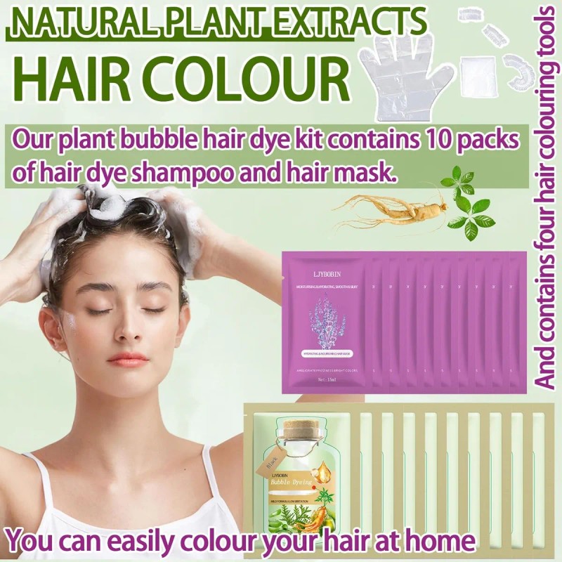 Kit De Tinte Para Cabello Negro Bubble Plant, 10 Unidades,