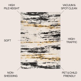 JONATHAN Y Strie' Shag Beige/Black/Yellow Indoor Area Rug 4X6 ft, Nova Modern Bold for Living Room, Bedroom, Kitchen, Office, Easy-Cleaning, High Traffic, Pet-Friendly, Non-Shedding SHG102A-4