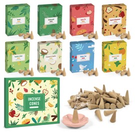 SCENTORINI Incense Cones, 120 Pieces, 8 Fragrances Incense Cones with Incense Holder, Incense Cones Set, Perfect for Clean Air Indoors, Relaxation, Yoga, Meditation