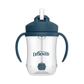 Dr. Brown's Milestones Baby's First Straw Cup, Training Cup with Weighted Straw, 9 oz/270 mL, BPA-free, 6m+, Dark Blue, 1-Pack