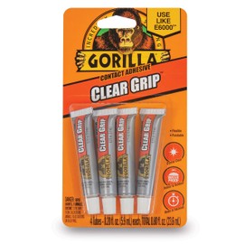 Gorilla Clear Grip Waterproof Contact Adhesive Minis, Four .2 Ounce Tubes, Clear, (Pack of 6)