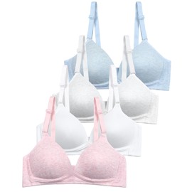 SALIA GIRL Big Girls' Slim Soft Cup Bra Cotton Breathable Sports Bra Wireless 12-18 Years 4 Pack, 32