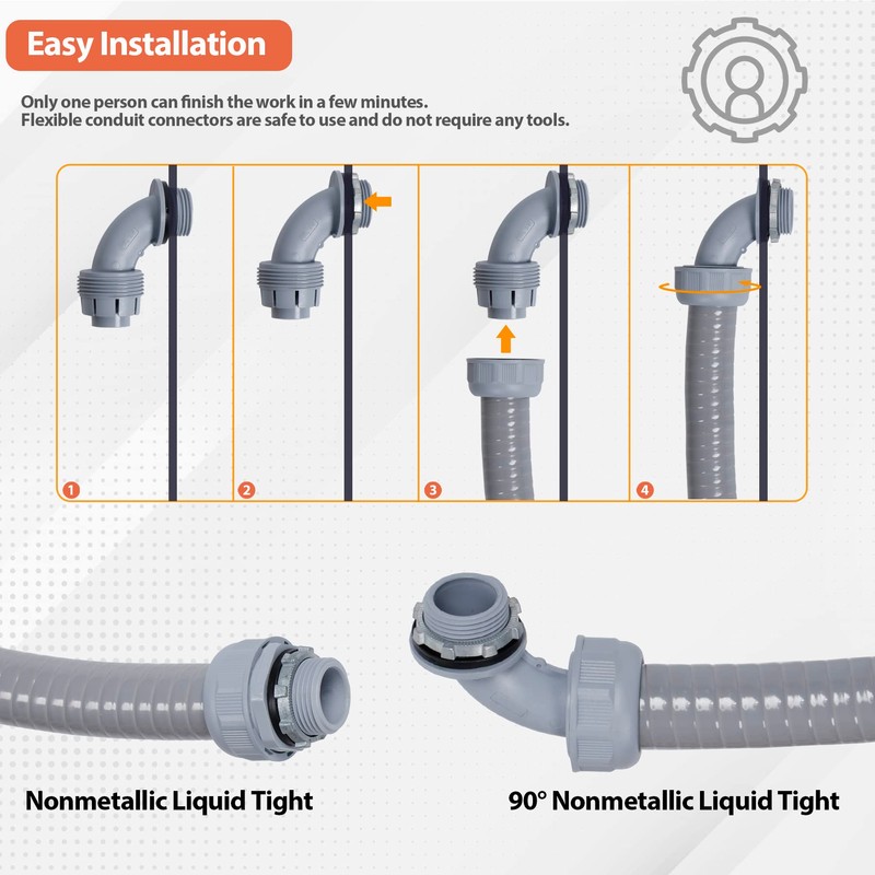 Neorexon Liquid-Tight Conduit and Connector Kit 1/2inch 150ft, Flexible Non