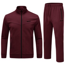 Rdruko Men's Tracksuits Sweatsuits 2 Piece Set Jogging Running Workout Athletic Sportswear Suits(Wine Red, US L)