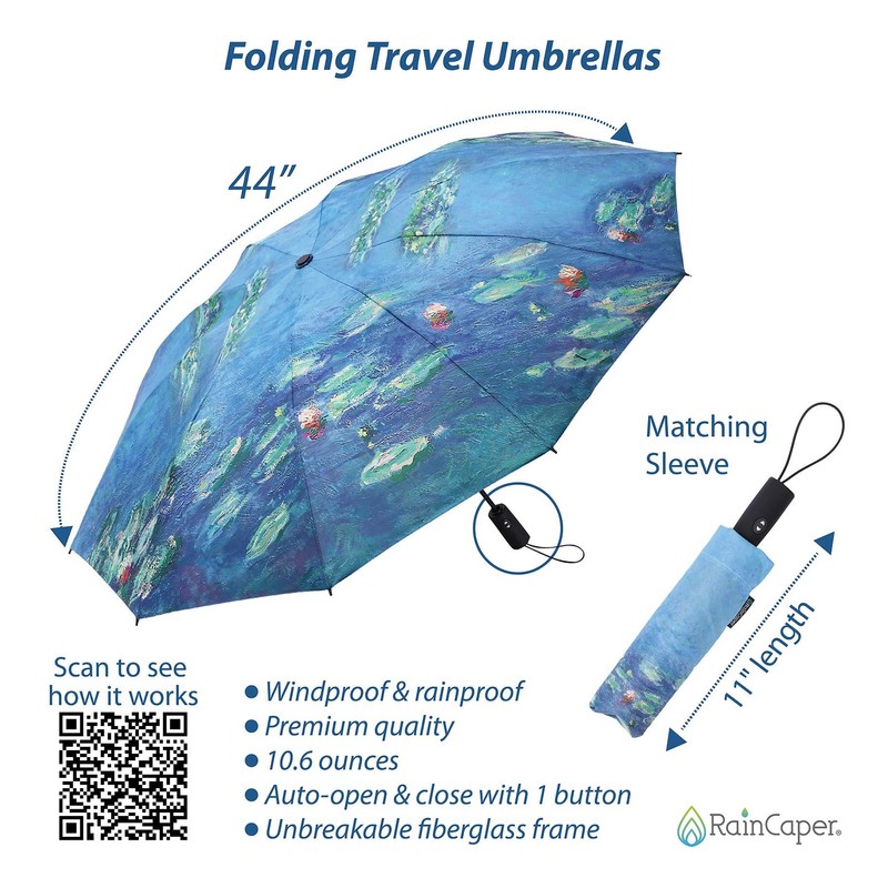 RainCaper Folding Travel Umbrellas (Monet Water Lilies)