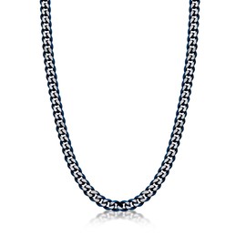Metro Jewelry Stainless Steel Curb Necklace for Men with Blue Ion Plating 8 MM 20 Inch Long with Fold-Over Clasp with Extender