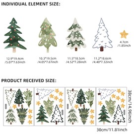 Christmas Trees and Hand Drawn Water Color Stars Christmas Window Decal Wall Stickers，Christmas Trees Window Clings, 2025 New Year Winter Holiday Party Home Kitchen Decorations