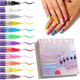 12 Rotuladores para Uñas 3D Secado Rápido, Decoración Nail Art Manicura