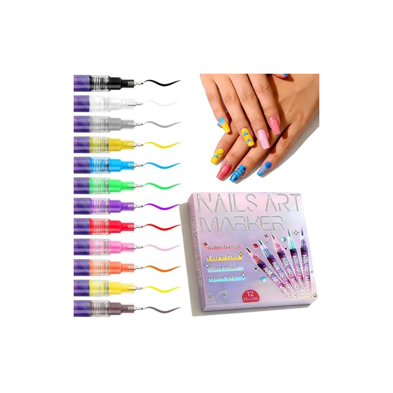 12 Rotuladores para Uñas 3D Secado Rápido, Decoración Nail Art