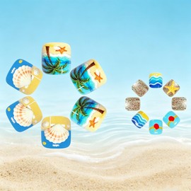Ocean Beach Press on Toenails with Seashell Design Short Square Palm Tree Fake Toenails, Glossy Blue Ombre Starfish Reusable Glue on False Toenails for Women Summer Wear