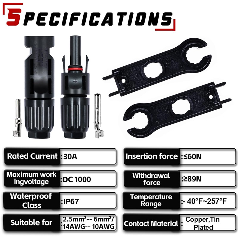 Feotech 120 PCS Solar Connectors Male & Female Panel Cable
