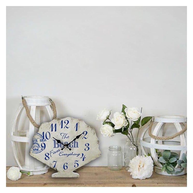 GIFTAYA Shell Beach Wall Clock Silent Non-Ticking Wooden Wall Clocks