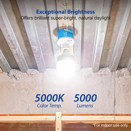 ZONE INDUSTRY CORP. LED Light Bulb, 5000 Lumens, 36W Equivalent, 5000K Daylight, E26 Base, 50,000 Hours Lifetime, Non-Dimmable, Indoor Use Only, for Garage, Workshop, Warehouse, Basement, 1 Piece