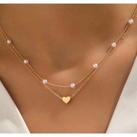 ASCOMY Dainty Gold Necklace for Women 14K Gold Plated Necklaces for Her Layered Disc Choker O Chain Love Heart Pendant Necklaces Cute Necklaces Festival Jewelry Gift for Women