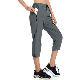 Ksmien Women's Lightweight Hiking Capri Pants Quick Dry Workout Cargo Capris Water Resistant UPF 50+ Zipped Pockets