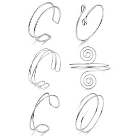 Hebterrka Upper Bangle Set Made of High-Quality Metal with 6 Silver Bangles, Adjustable and Minimalist, Boho Bracelets for Women, Ideal for Parties and Everyday Use, L, Plastic