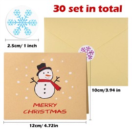 FEPITO 30Pcs Merry Christmas Greeting Cards Kraft Card Holiday Cards with Envelopes and Stickers, 4.72 x 3.95 Inches