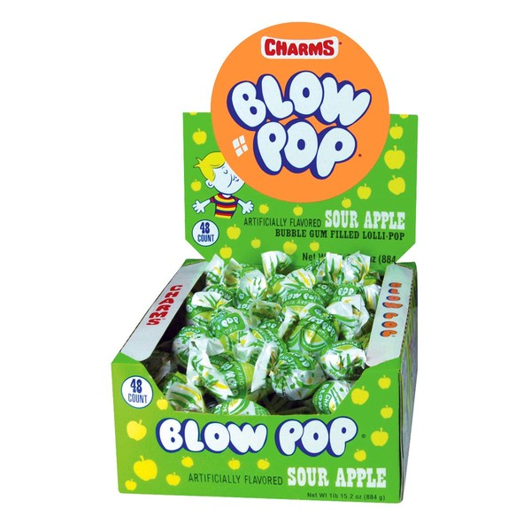 Charms Blow Pops, Sour Apple Flavor, 48 Count (Pack of 1)