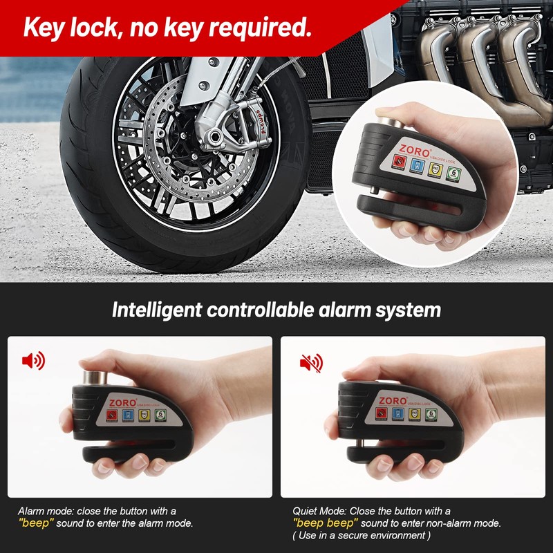 OPSOOPI Motorcycle Lock, Disc Brake Lock with 130db Alarm Sound