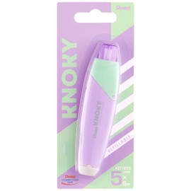 Pentel Knoky XZTT805V-WY Correction Tape with Push Mechanism Ergonomic Shape Refillable Length 6 m Width 5 mm Housing Colour Purple Pack of 1 on Blister Card