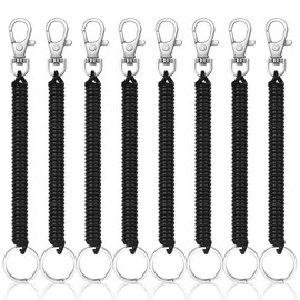 Mozeat Lens 8PCS Retractable Coil Spring Keychain Spiral Cord Coil Keychain Holder Cell Phone Elastic Wrist Lanyard with Key Ring & Lobster Clasp for Keys Wallet Cellphone, Black